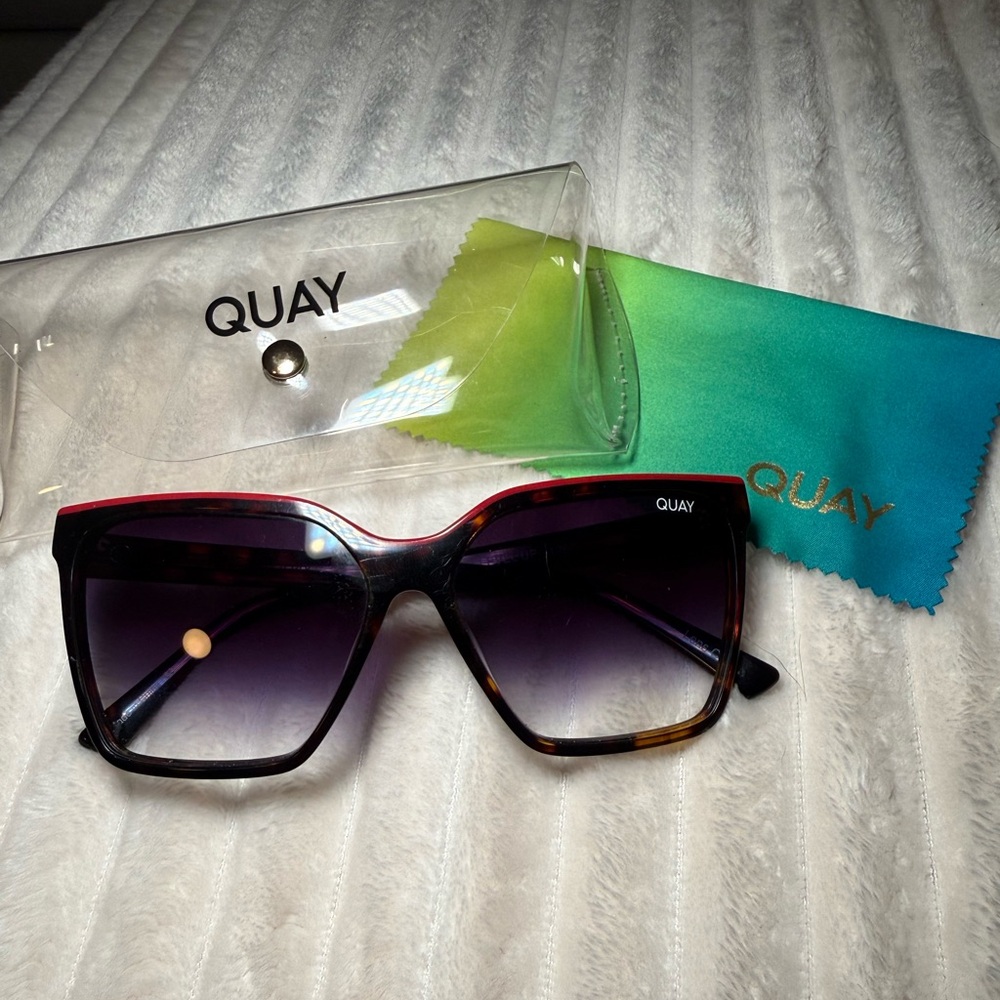 Quay Australia Tortoiseshell Frame with Red Top Oversized Sunglasses